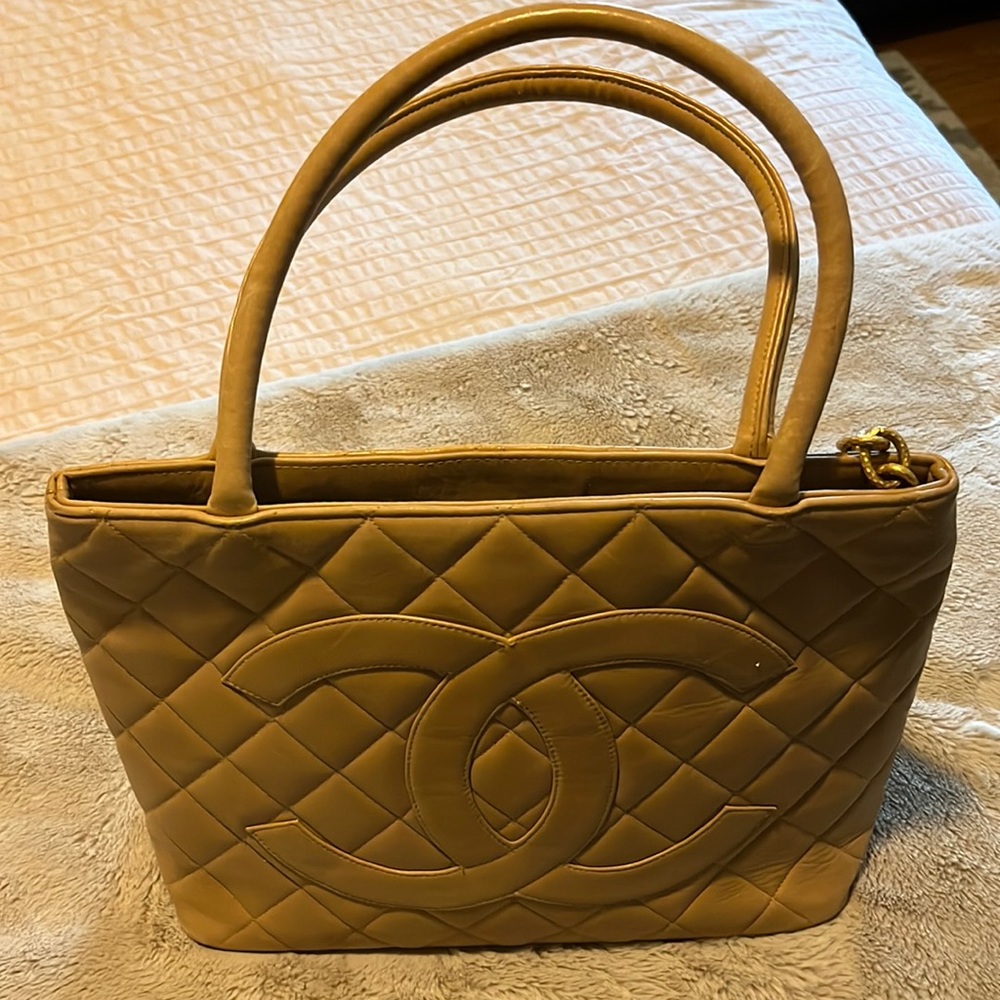 CHANEL Tan Quilted Tote Bag